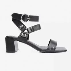 Caverley Tommy Black Leather Strappy Studded Heel