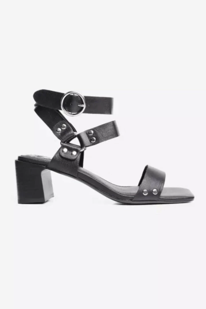 Caverley Tommy Black Leather Strappy Studded Heel
