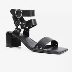 Caverley Tommy Black Leather Strappy Studded Heel