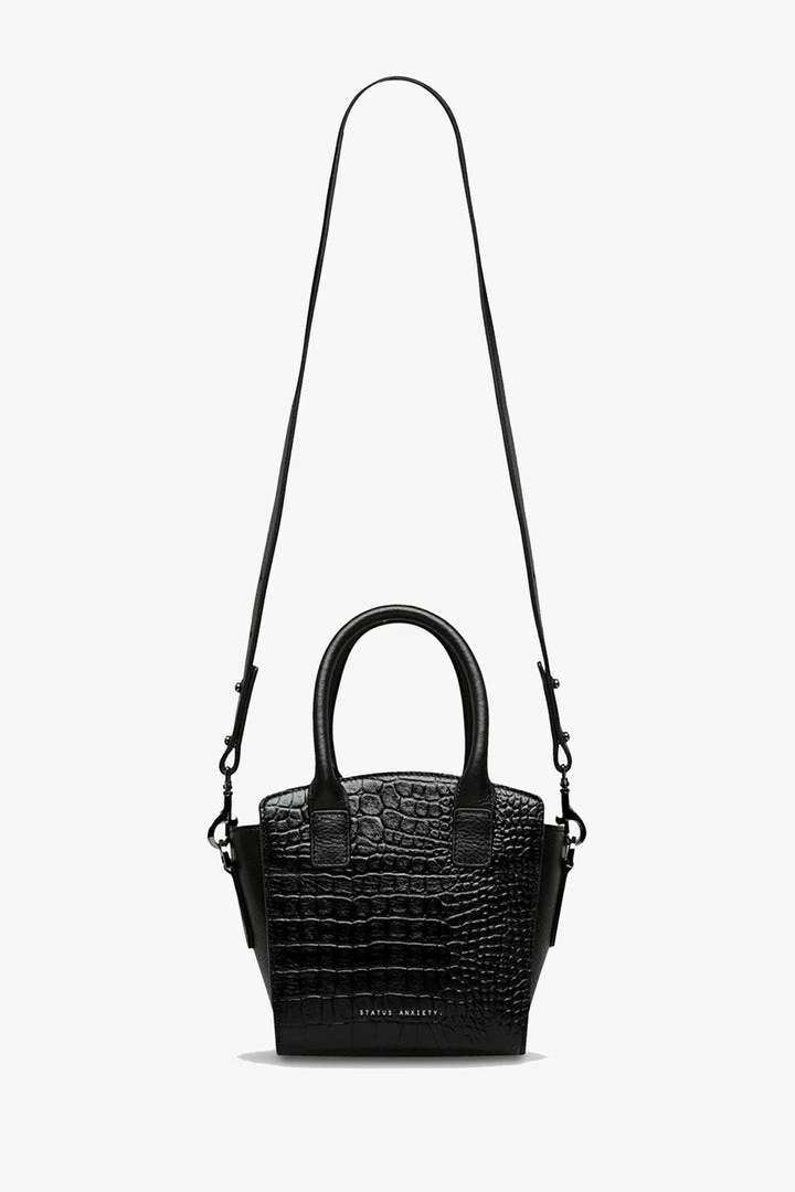 Status Anxiety Worst Behind Us Black Croc Embossed Leather Bag