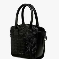Status Anxiety Worst Behind Us Black Croc Embossed Leather Bag
