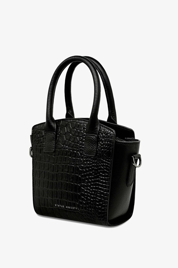 Status Anxiety Worst Behind Us Black Croc Embossed Leather Bag